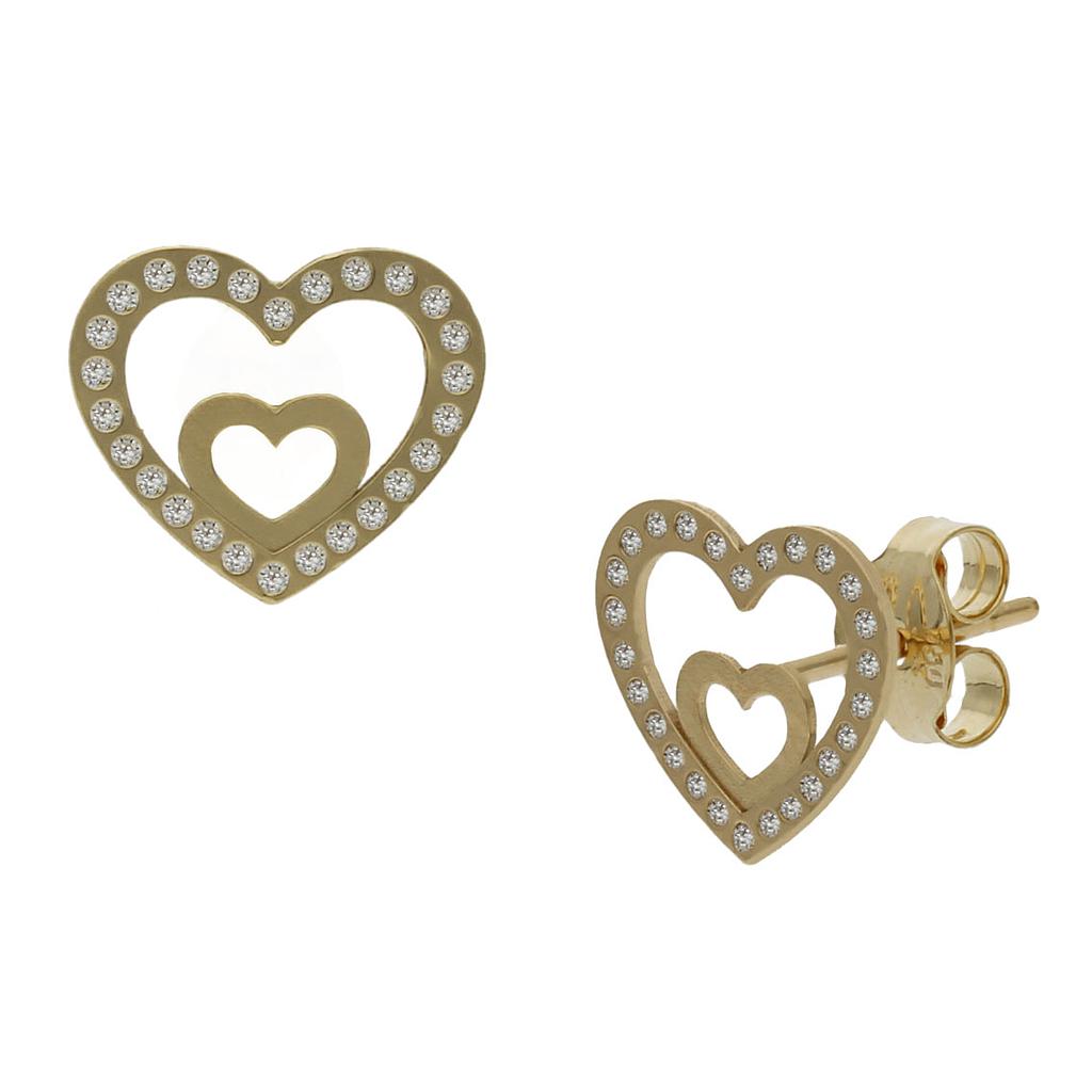 PENDIENTES CORAZONES ORO 18KL CIRCONITAS - 9.5x8MM