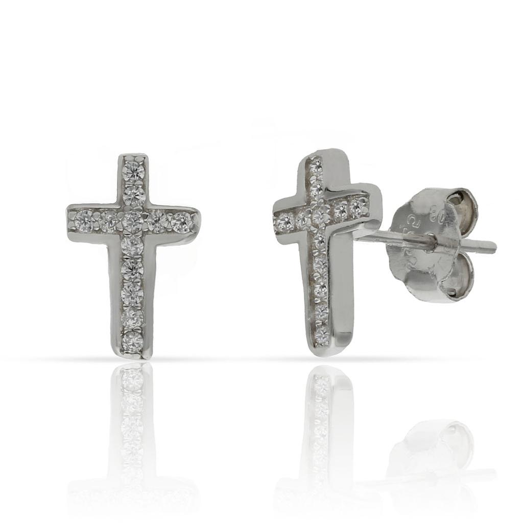 PENDIENTES CRUZ CIRCONITAS PLATA 925MM - 7x10MM