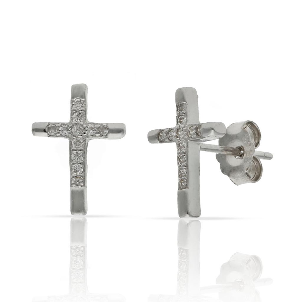 PENDIENTES CRUZ CIRCONITAS PLATA 925MM - 8.50x12MM