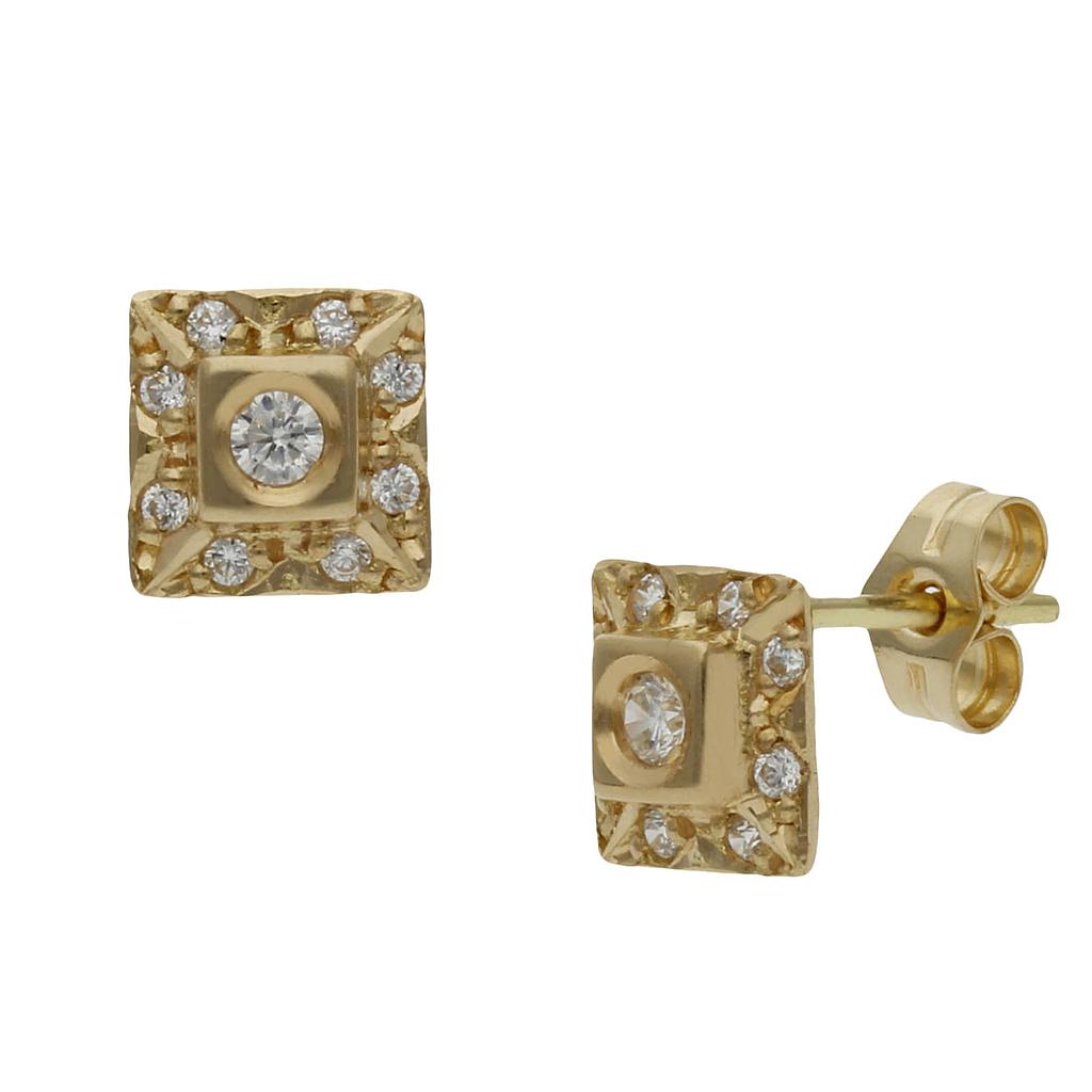 PENDIENTES CUADRADOS ORO 18KL CIRCONITAS - 6.50MM