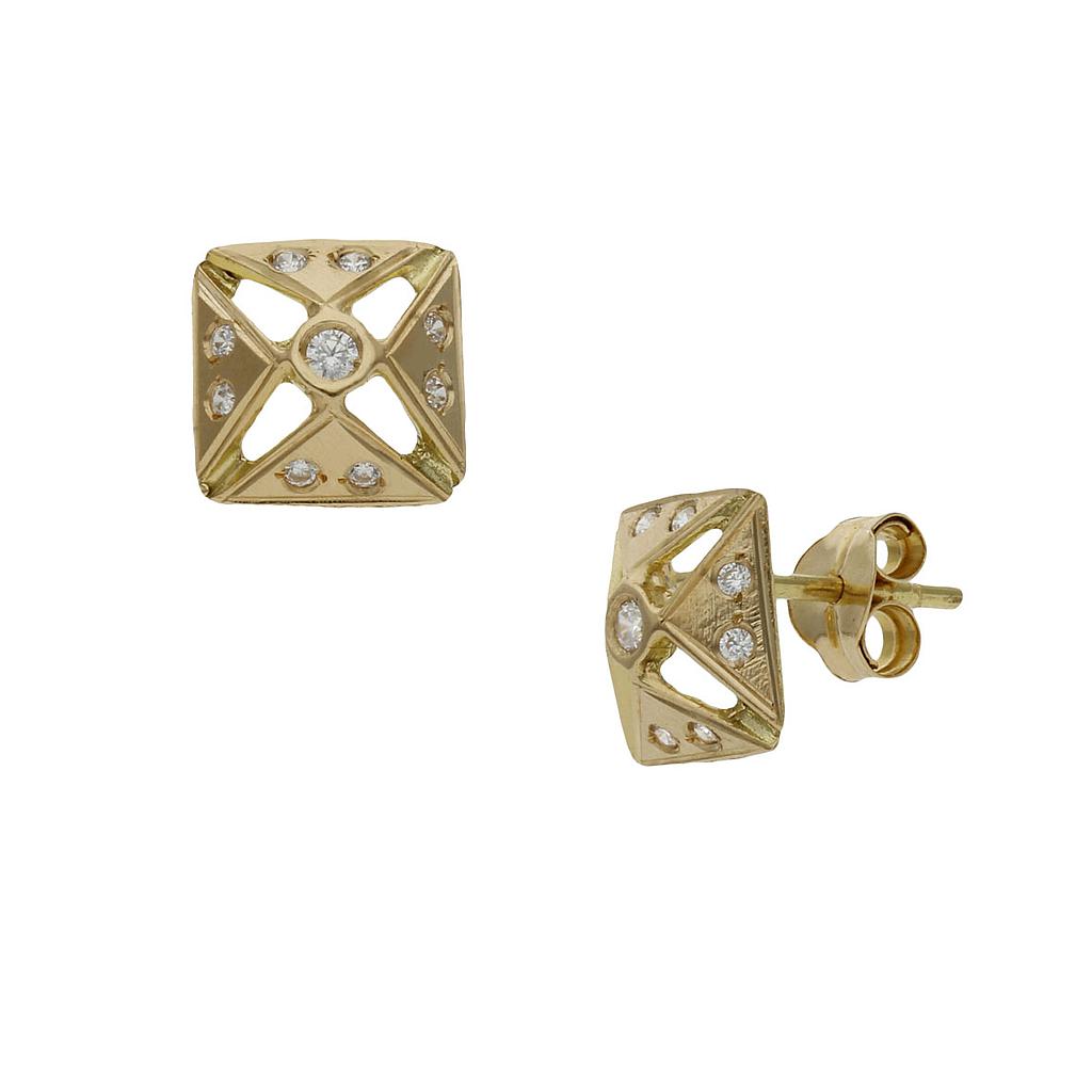 PENDIENTES CUADRADOS ORO 18KL CIRCONITAS - 8x8MM