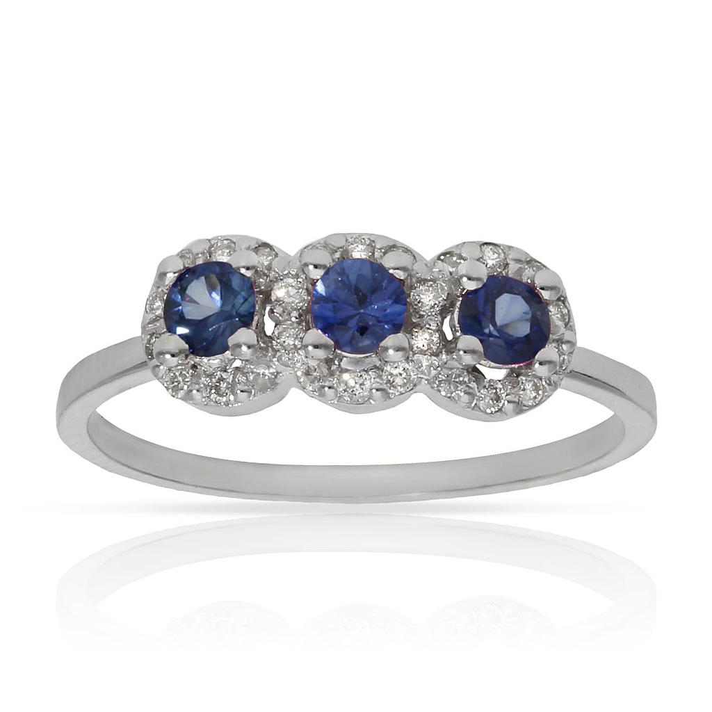 SORTIJA ORO BLANCO 18KL ZAFIROS + DIAMANTES