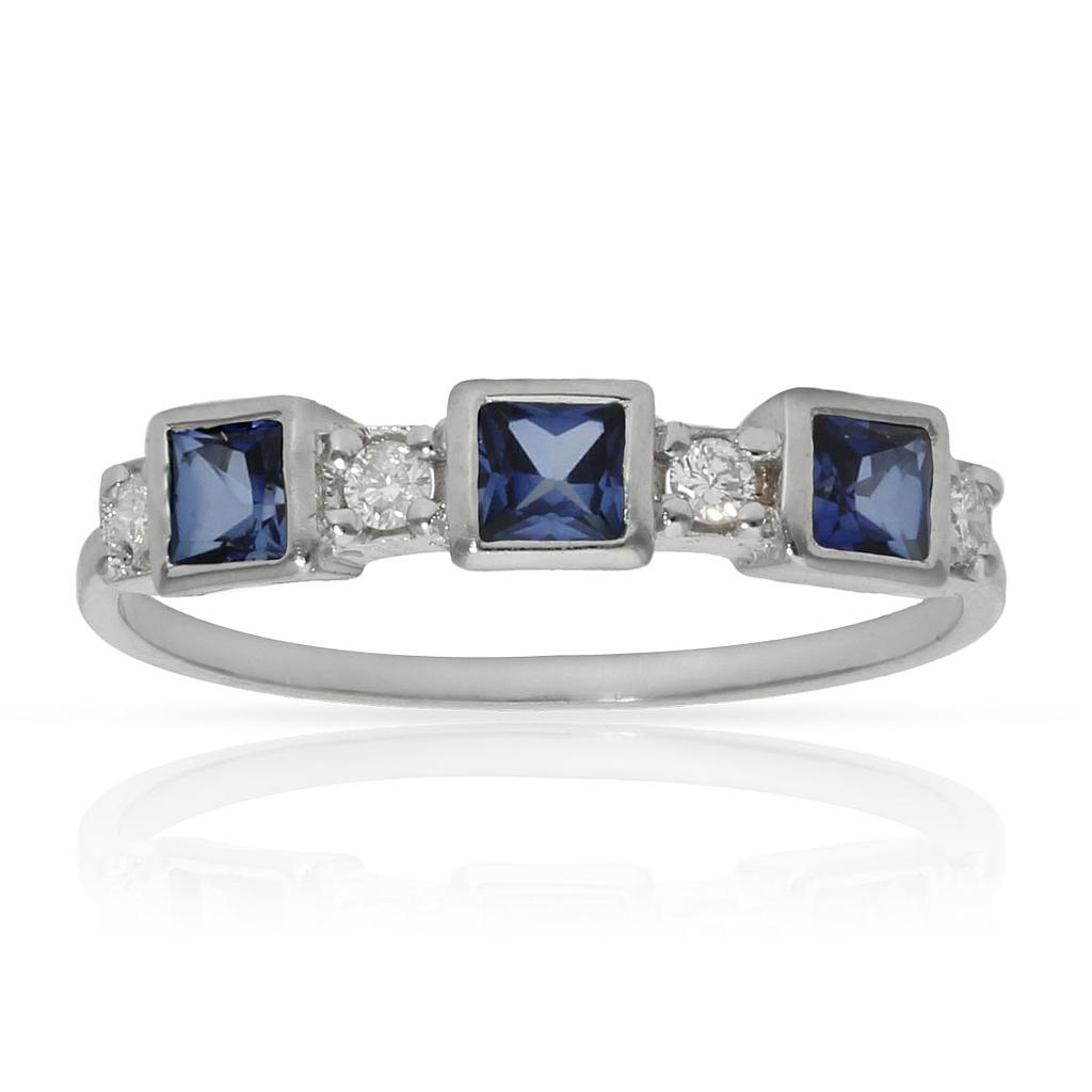 SORTIJA ORO BLANCO 18KL ZAFIROS + DIAMANTES - STOCK