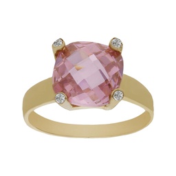 [S267] SORTIJA ORO 18KL - PIEDRA ROSA + CIRCONITAS