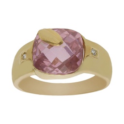 [S248] SORTIJA ORO 18KL - PIEDRA ROSA + CIRCONITAS