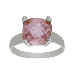 [S175] SORTIJA ORO BLANCO 18KL - PIEDRA ROSA+CIRCONITAS