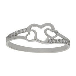 [S956] SORTIJA ORO BLANCO 18KL CORAZONES CIRCONITAS