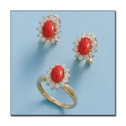[S666C] SORTIJA ORO DE 18KL CORAL SINTETICO