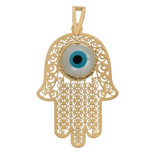 COLGANTE ORO 18KL MANO DE FATIMA + OJO TURCO