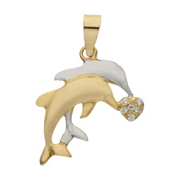 [G5672] COLGANTE ORO 18KL DELFINES + CORAZON