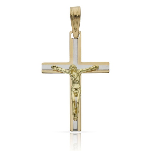 CRUZ CRISTO ORO 18KL BICOLOR - 18x27MM