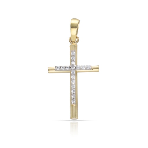 CRUZ ORO 18KL BICOLOR CIRCONITAS - 13x22MM