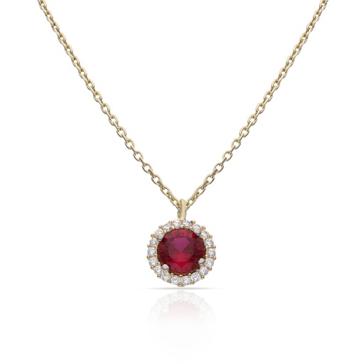 GARGANTILLA ORO 18KL CERCO CIRCONITAS + PIEDRA ROJA - 7MM