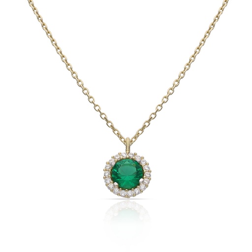 GARGANTILLA ORO 18KL CERCO CIRCONITAS + PIEDRA VERDE - 7MM