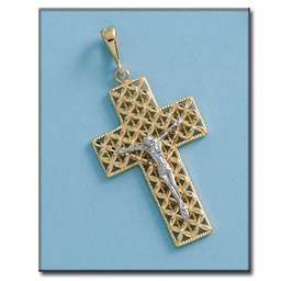 [C301] CRUZ BICOLOR CRISTO ORO 18KL - 21X34MM