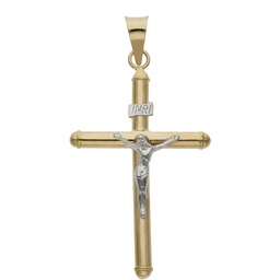 [C497] CRUZ BICOLOR ORO 18KL CRISTO - 25x37MM