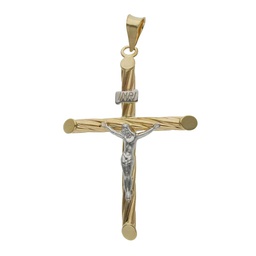 [C499] CRUZ BICOLOR ORO 18KL CRISTO - 26x37MM