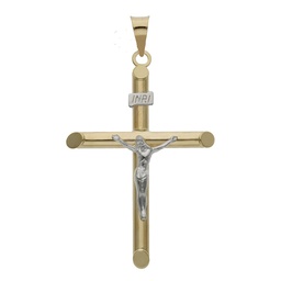 [C500] CRUZ BICOLOR ORO 18KL CRISTO - 26x37MM