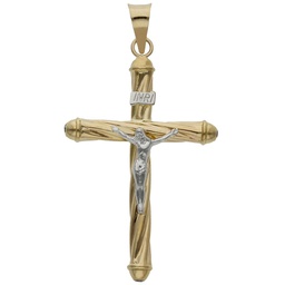 [C498] CRUZ BICOLOR ORO 18KL CRISTO - 26x40MM