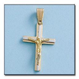 [C288] CRUZ CRISTO ORO 18KL BICOLOR