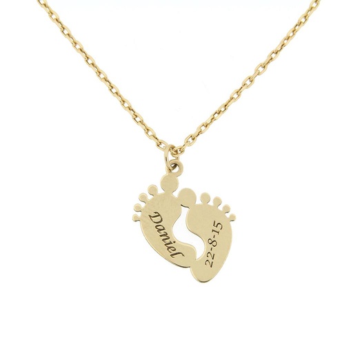 GARGANTILLA ORO 18KL PIES BEBE NOMBRE + FECHA