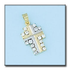 [C159] CRUZ EN ORO DE 18KL BICOLOR CIRCONITAS