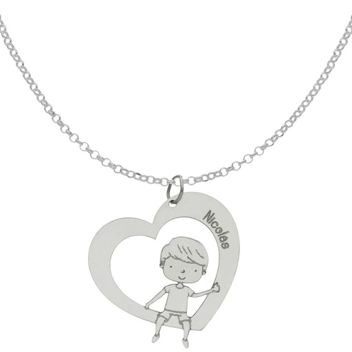GARGANTILLA PLATA 925MM CORAZON + NIÑO