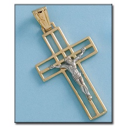 [C260] CRUZ EN ORO DE 18KL CON CRISTO BICOLOR