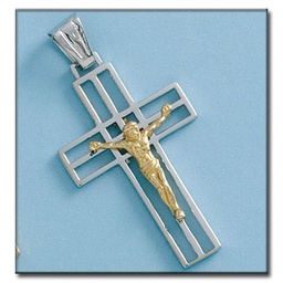 [C261] CRUZ EN ORO DE 18KL CON CRISTO BICOLOR