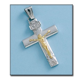 [C324] CRUZ EN ORO DE 18KL CON CRISTO BICOLOR