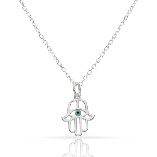 GARGANTILLA PLATA 925MM MANO DE FATIMA + OJO TURCO