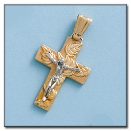 [C259] CRUZ EN ORO DE 18KL CON CRISTO BICOLOR