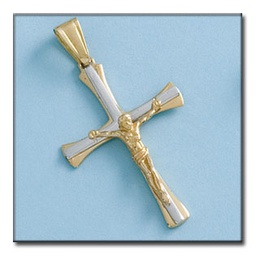 [C251] CRUZ EN ORO DE 18KL CON CRISTO BICOLOR