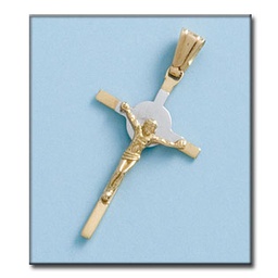 [C254] CRUZ EN ORO DE 18KL CON CRISTO BICOLOR