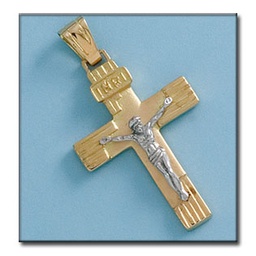 [C265] CRUZ EN ORO DE 18KL CON CRISTO BICOLOR