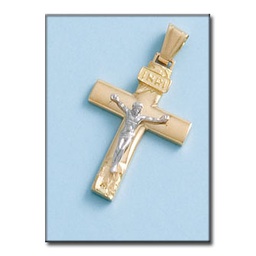 [C315] CRUZ EN ORO DE 18KL CON CRISTO BICOLOR
