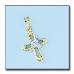 [C158] CRUZ ORO 18KL BICOLOR CIRCONITAS
