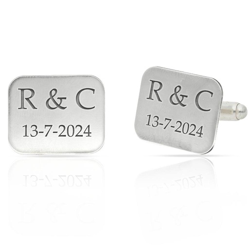 GEMELOS RECTANGULARES PLATA 925MM INICIALES + FECHA