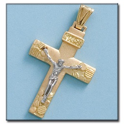 [C264] CRUZ ORO 18KL CON CRISTO BICOLOR