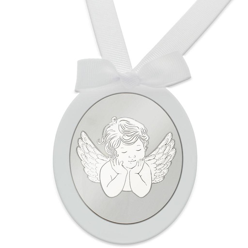 MEDALLA CUNA PLATA 925MM OVALADA ANGEL