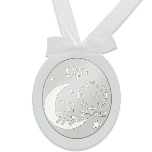 MEDALLA CUNA PLATA 925MM OVALADA ELEFANTE