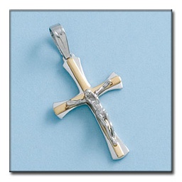 [C252] CRUZ ORO 18KL CRISTO BICOLOR