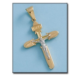 [C255] CRUZ ORO 18KL CRISTO BICOLOR