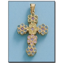 [C2036] CRUZ ORO 18KL PIEDRAS COLORES