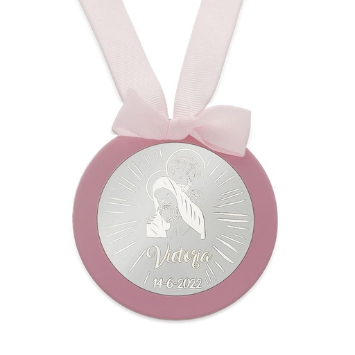 MEDALLA CUNA PLATA 925MM REDONDA SAGRADA FAMILIA