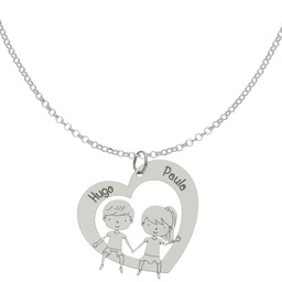 [AG2059] GARGANTILLA CORAZON+NIÑA+NIÑO PLATA 925MM