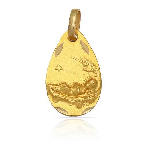 MEDALLA PLATA CHAPADA EN ORO NIÑO EN PAJA - 11x18MM