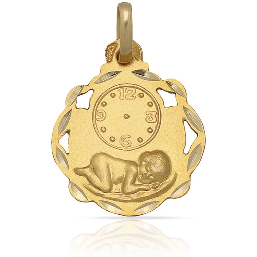 MEDALLA PLATA CHAPADA EN ORO RELOJ - 16x20MM