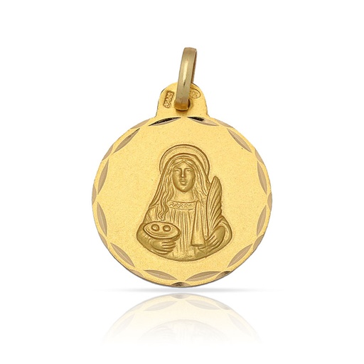 MEDALLA PLATA CHAPADA EN ORO SANTA LUCIA - 18MM