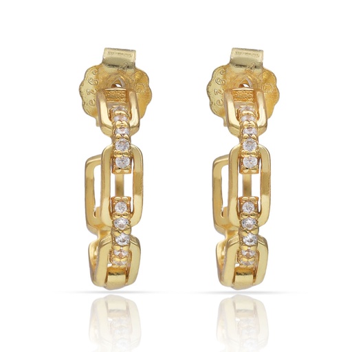 AROS PLATA CHAPADA ORO ESLABONES + CIRCONITAS - 12MM
